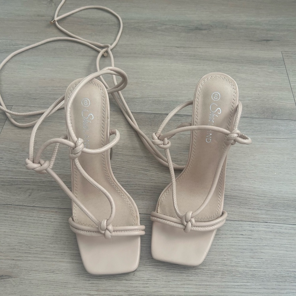 Beige Tie Up Heels